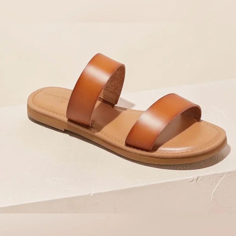 Universal Thread Freya Two-Band Slide Sandals - Cognac Brown/Tan Size 11 - Picture 1 of 5